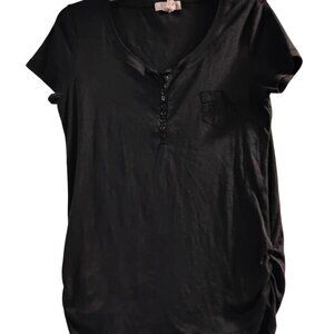 Ocean Pacific Black Henley Button Down Top Ruched Sides Goth Y2K